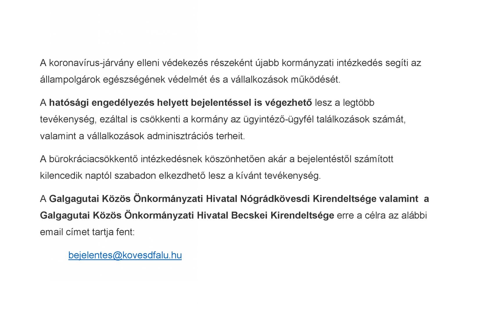 becske hirek bejelentesi email cim 20200513