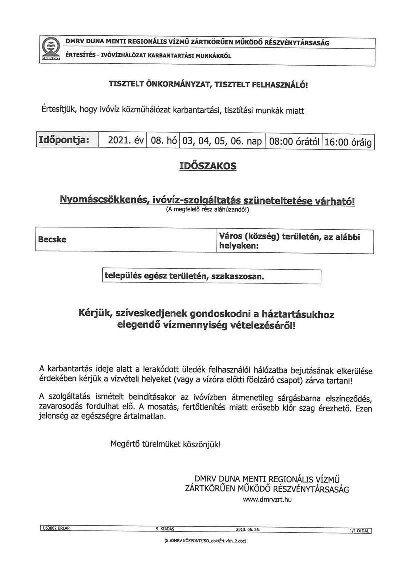 becske hirek ivoviz szolgaltatas szuneteltetese 20210729