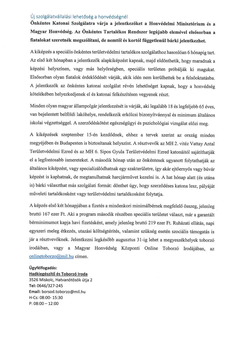 becske hirek szolgalatvallalasi lehetoseg 20210727