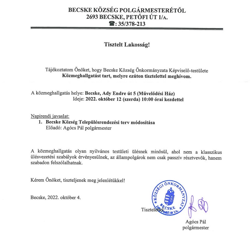 becske telepulesrendezesi terv meghivo kozmeghallgatas 20221004