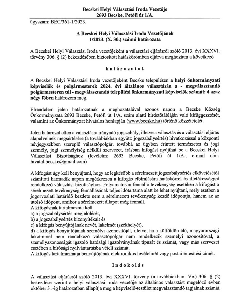 becske hirek hvi hatarozat 2023120