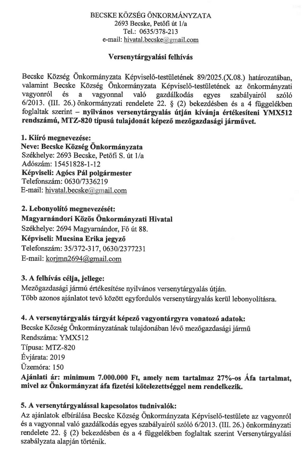 becske hirek versenytargyalasi felhivas 20251015 1